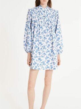 (LIKE NEW) Claudie Pierlot Paris 100% Cotton Blue Floral Dress Size Small